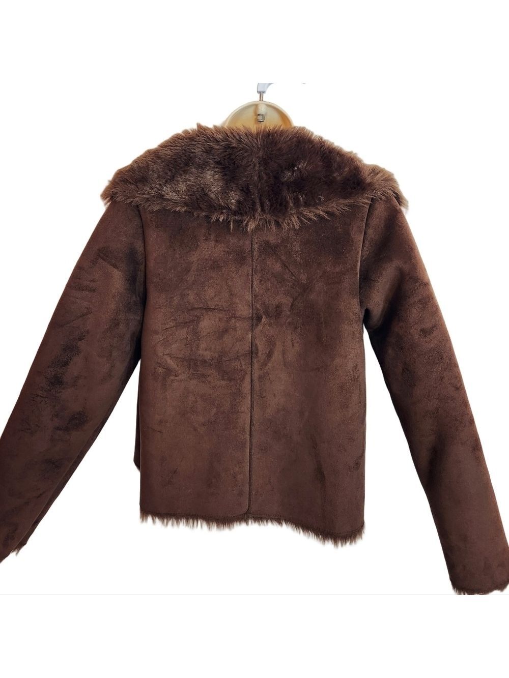 Mixit Reversible Faux Fur Suede Crop Jacket Brown Small - Picture 6 of 10
